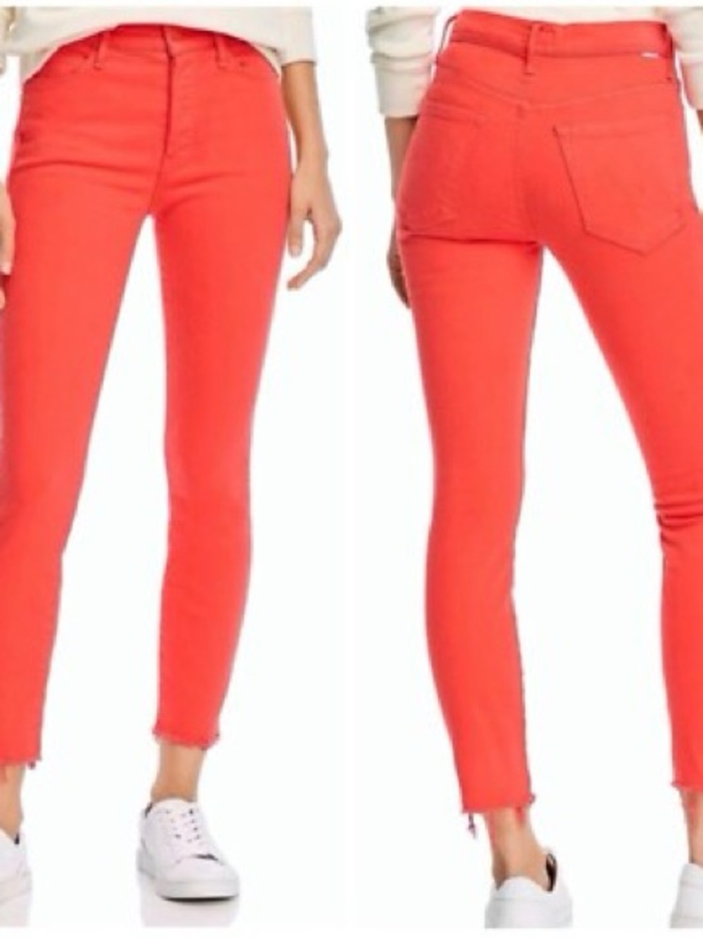 Mother Womens Sz 26 Tomato Red The Stunner Ankle Fray Hem Denim Jeans - Picture 2 of 15